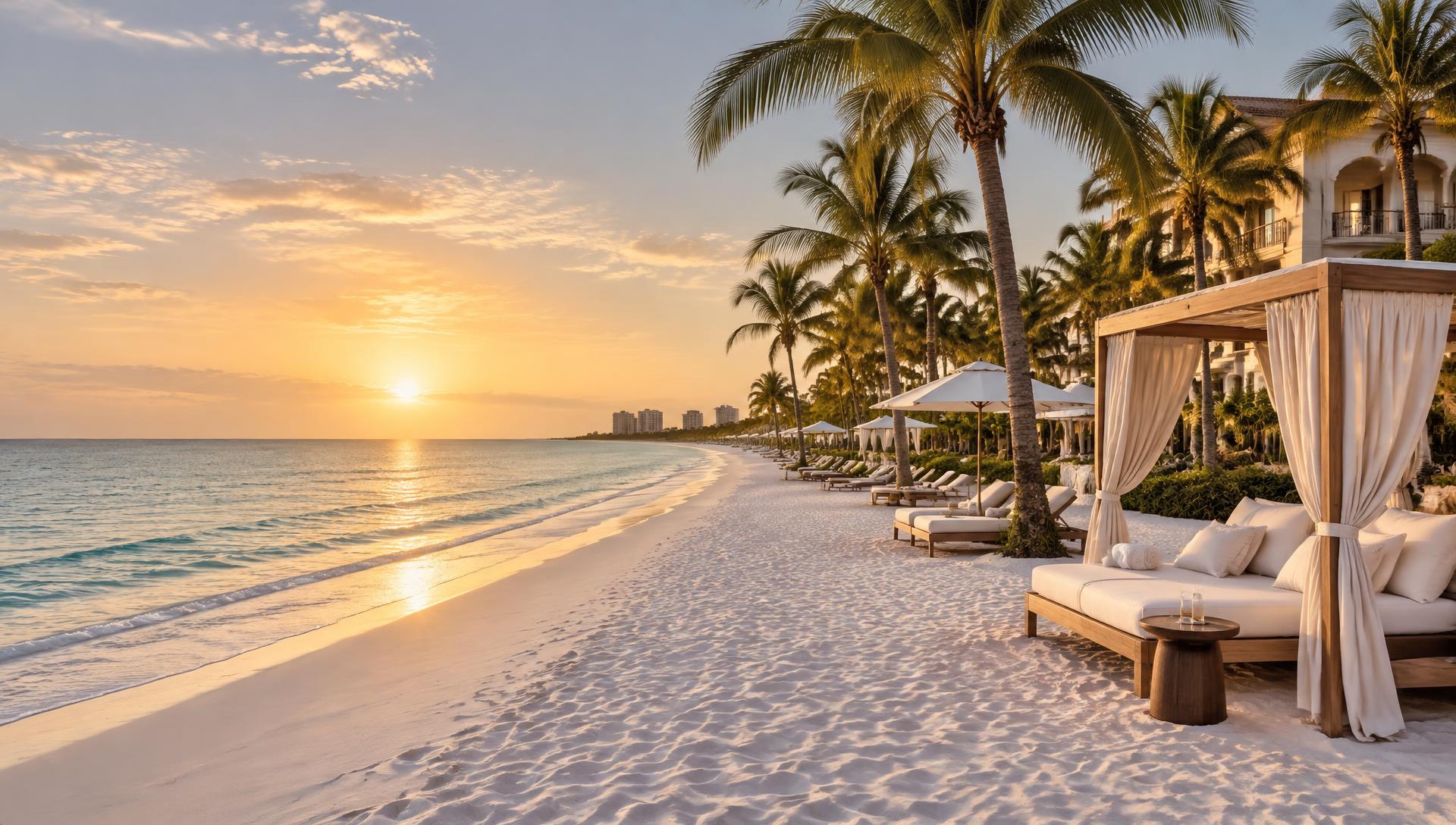 Sunset over a white sand beach in Naples, Florida